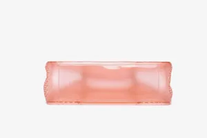 Transparent pink PVC jelly bag detail view showing diamond mesh structure and bottom design.