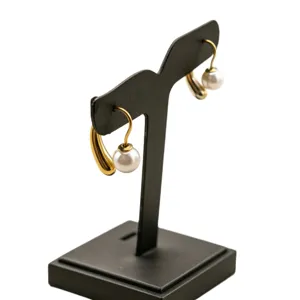 French retro stainless steel imitation pearl hook earrings fashion versatile elegant jewelry.