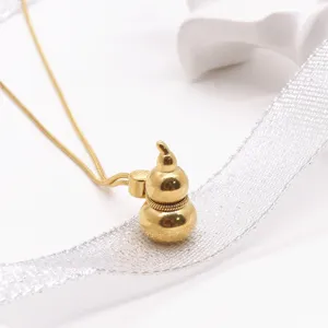 Minimalist Stainless Steel Gourd Pendant Necklace Gold Plated Snake Chain Fashion Jewelry Necklace For Women Men