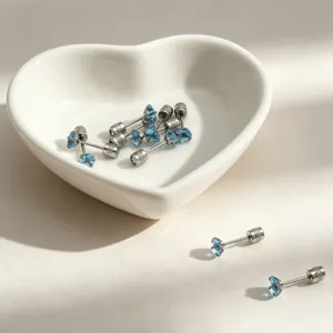 5mm blue zircon stainless steel stud earrings double sided sparkling fashion jewelry set