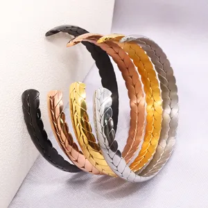 Minimalist Stainless Steel Wheat Ear Open Bangle Bracelet Gold Rose Gold Black Silver Electroplated Fashion Jewelry Gift