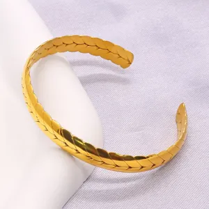 Stainless steel wheat ear open cuff bracelet, stylish gold titanium steel bangle jewelry.