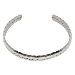 Stainless steel wheat pattern open cuff bracelet, stylish C-shaped titanium bangle.