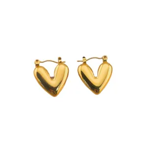 Gold plated irregular puffy heart hoop earrings for women, stylish minimalist chic jewelry.