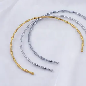 Stainless steel bamboo choker necklace open metal collar fashion jewelry for women daily wear