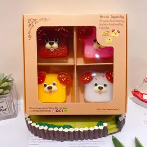 Lindo juego de 4 juguetes squishy de pan con ositos TPR antiestrés para niños y adultos.