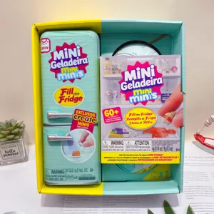 Creative mini fridge blind box toy set with miniature accessories and collectible items.