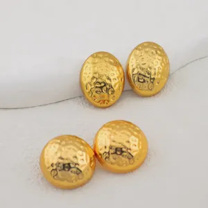 Exquisite gold-plated hammered geometric earrings, elegant round and oval design for daily wear.
