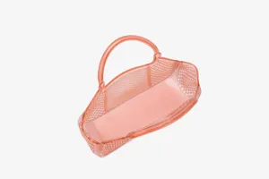 Close-up view of the translucent peach PVC mesh jelly bag showing intricate texture details.