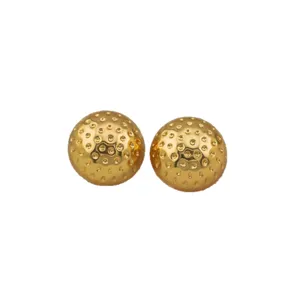 Gold plated spherical stud earrings with textured surface for women elegant jewelry daily wear.