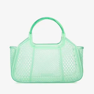 Transparent PVC jelly tote bag, summer lightweight mesh design casual handbag for women.