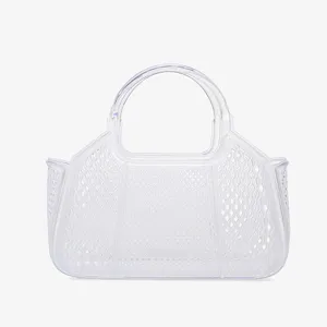 Transparent PVC Jelly Handbag Summer Beach Hollow Mesh Tote Casual Commuting Bag