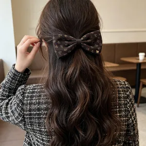 Retro floral bow hair clip with cute puppy charm, elegant vintage spring hairpin for women.