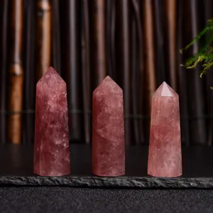 Pilier en Cristal de Quartz Fraise Rouge Naturel Pointe Simple Terminaison Pierre Minérale Guérison Polie Ornement Décoration Intérieure