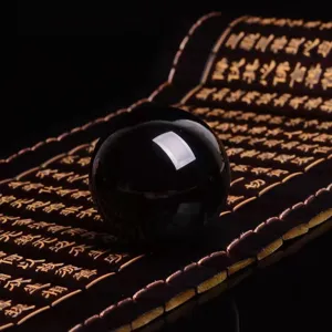 Boule de cristal en obsidienne noire décoration maison sphère avec base de rouleau gravée