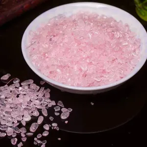 Natural rose quartz crystal chips, small pink gemstone pieces for DIY crafts and home decor.