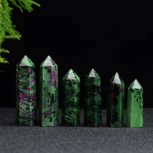 Colonne de cristal hexagonale en rubis zoisite naturelle pour décoration et guérison.