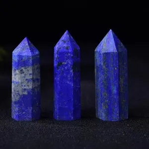 Natural lapis lazuli crystal tower gemstone healing stone single point hexagonal prism decor.