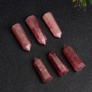 Pilier de cristal de quartz fraise rouge naturel, ensemble de pierres de guérison.