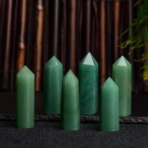 Green aventurine crystal wand single point hexagonal prism healing stone home decor piece