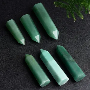 Green aventurine crystal pillar set, natural quartz wand healing stone decor for home 6pcs.