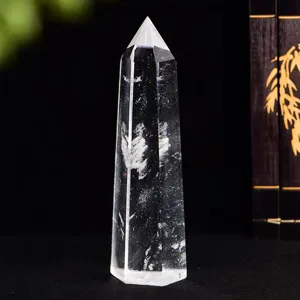 Pointe de cristal de quartz transparent baton echantillon de pierre de guerison pour deco.