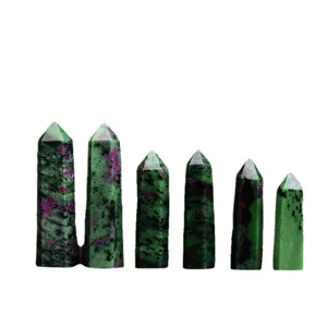 Pointes de cristal de rubis zoisite naturel, baguettes de pierres précieuses pour déco.