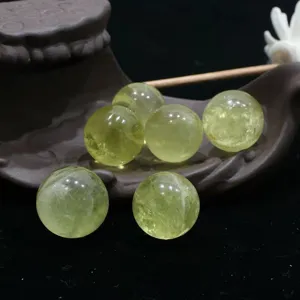 Natural citrine crystal sphere set for home decoration, smooth and polished gemstone balls.