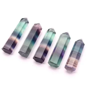 Vara de cristal de fluorita natural de colores vivos prisma hexagonal piedra pulida