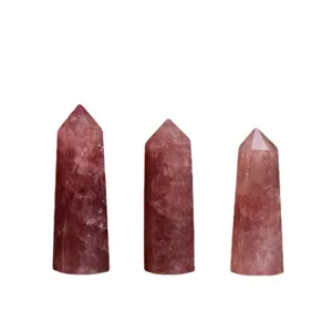 Tour de cristal de quartz fraise naturel baguette de guérison pilier hexagonal déco.
