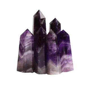 Natürlicher Amethyst Kristall Punkt Polierte Sechseckige Säule Heilstein Deko