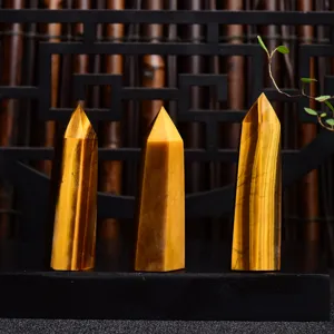 Ornement de pilier de cristal d'œil de tigre jaune naturel décoration maison 3pcs.