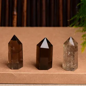 Colonne de cristal de quartz fumé naturel pilier hexagonal décoration de guérison