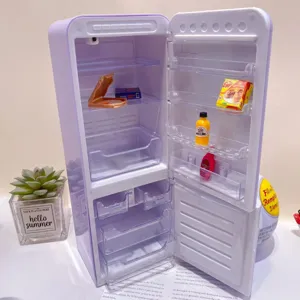 Miniature refrigerator toy set with cute tiny food accessories, perfect for kids pretend play.