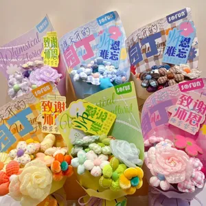 Handcrafted fabric flower pen bouquet creative dopamine color gift wrapping floral arrangement