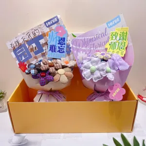 Creative fabric flower pen bouquet gift box, handmade multi-color plush floral pen set
