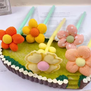 Cute dopamine fabric flower pens creative stationery colorful floral ballpoint gift 1pc