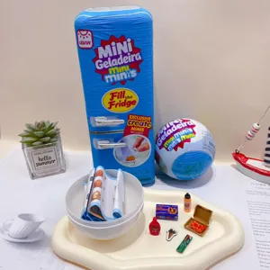 Creative mini fridge toy blind box set with miniature food models for kids pretend play.
