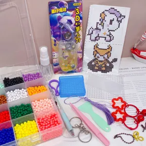 DIY water magic beads set fuse crafts with colorful beads storage box and tools for kids.