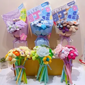 Creative fabric flower pen bouquet dopamine style gift set with cute wrapping paper