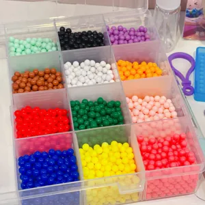 Water mist magic beads DIY perler bead set with storage box and colorful round beads for kids crafts.
