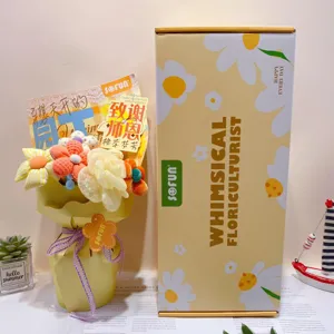 Creative fabric pen bouquet gift box dopamine color flower arrangement with matching gift box.