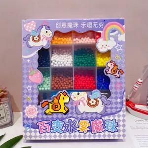 Creative DIY water mist magic beads set with colorful beads in a grid storage box for kids.