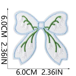 Lily of the valley bow embroidery patch, iron-on DIY apparel decorative badge for clothes.