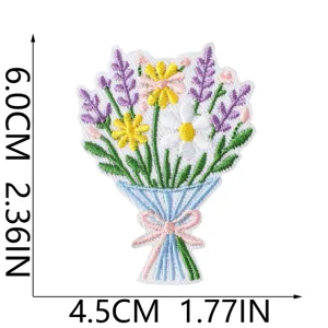 Floral embroidered patch iron on badge cute bouquet applique DIY clothing jeans 4.5x6cm
