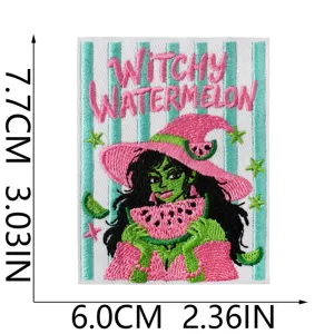 Witchy watermelon embroidered iron-on patch cute spooky clothing badge backpack decor