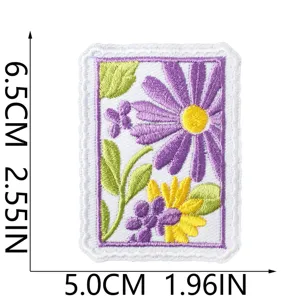 Floral stamp embroidered patch iron on badge DIY jacket backpack clothes appliques 6.5x5cm