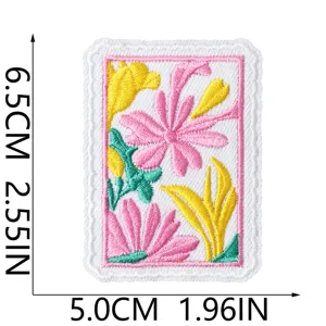 Floral stamp embroidered patch cute fabric applique for jeans jackets DIY clothing decor 6.5x5cm