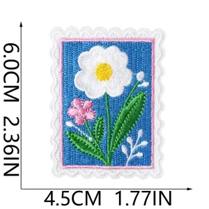 Floral stamp embroidered patch daisy flowers iron on badge clothing jeans DIY accessory