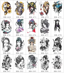 Japanese geisha temporary tattoo sticker waterproof half sleeve arm body art designs catalog